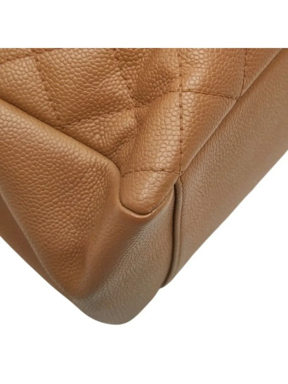 Chanel Quilted CC Logo Grand Shopping Tote GST Chain Shoulder Bag Beige Caviar